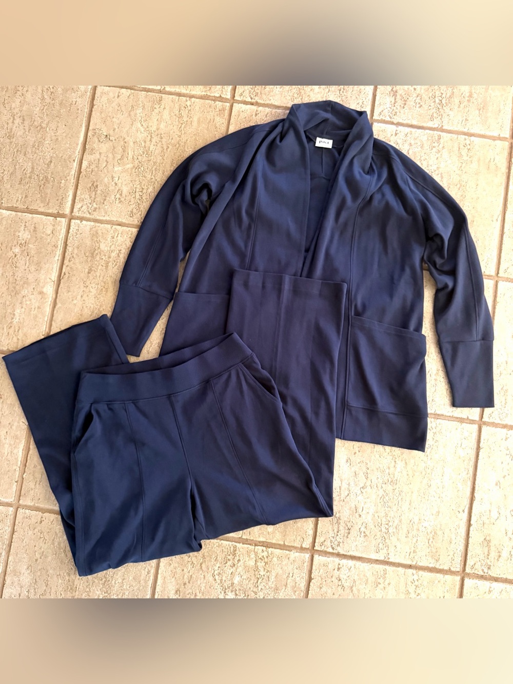 Pact Airplane Set Cardigan + Wide Leg Pant Organic Cotton Size M Blue Travel